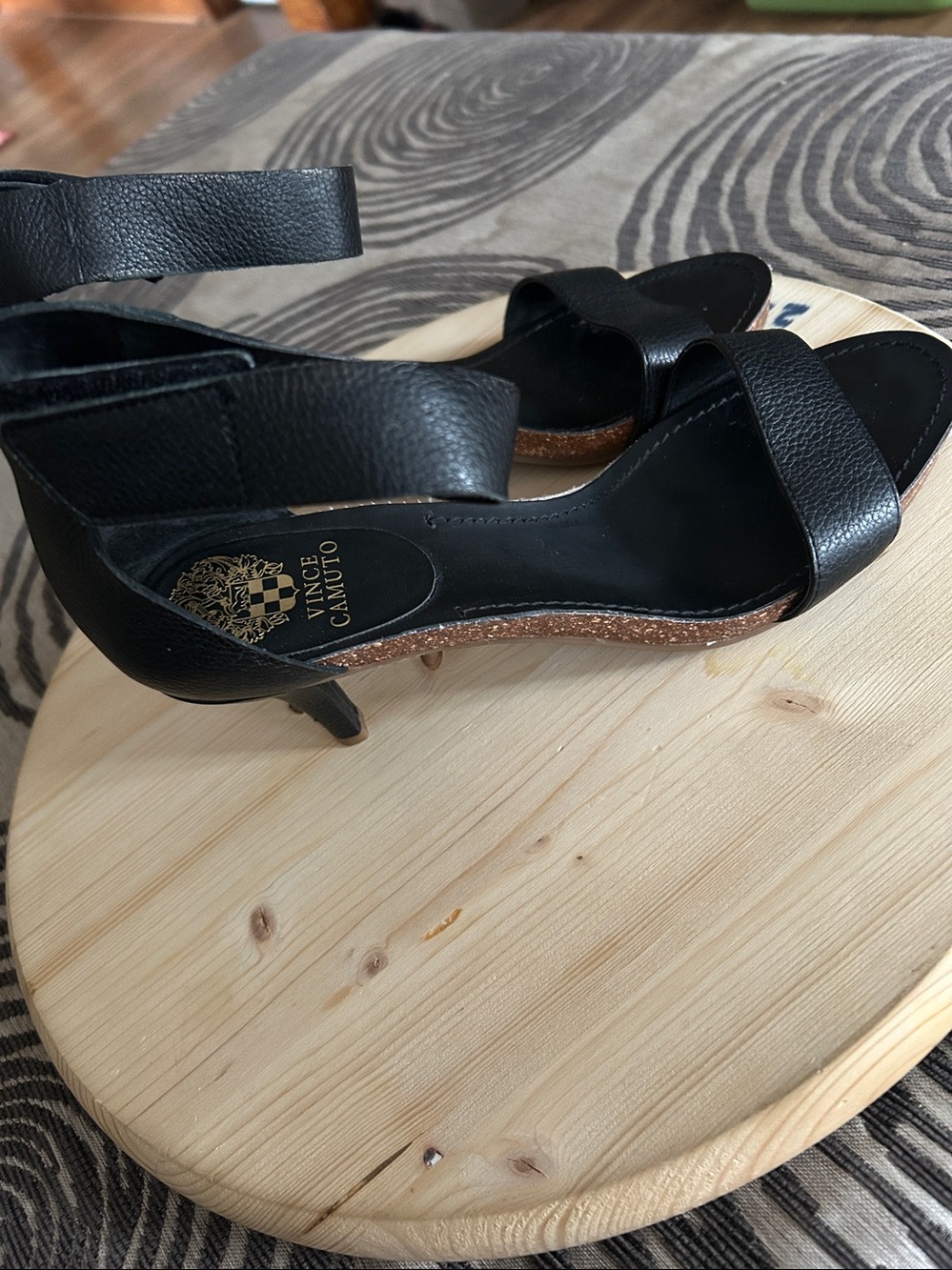 Vince Camuto Black Leather Ankle-Strap Heels - Picture 2 of 5